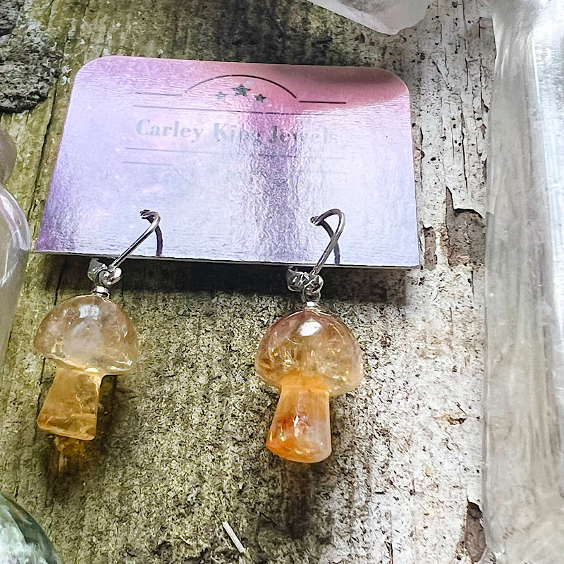 Cute Lil’ Silver Citrine Mushroom Earrings