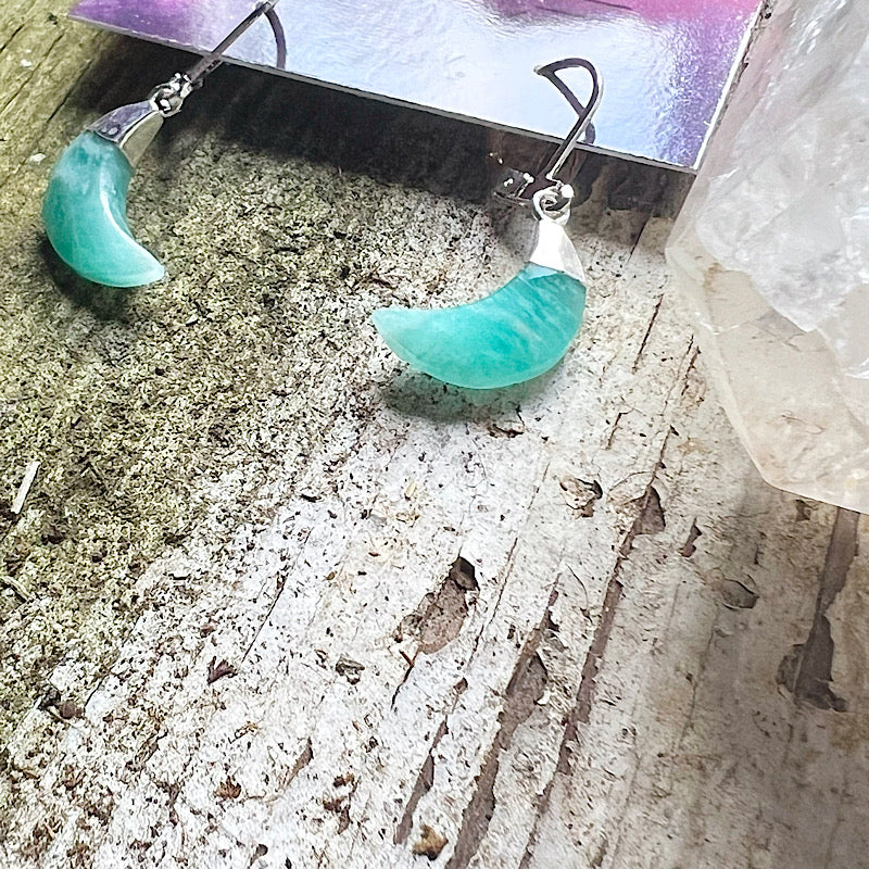 Silver Amazonite Moon Earrings