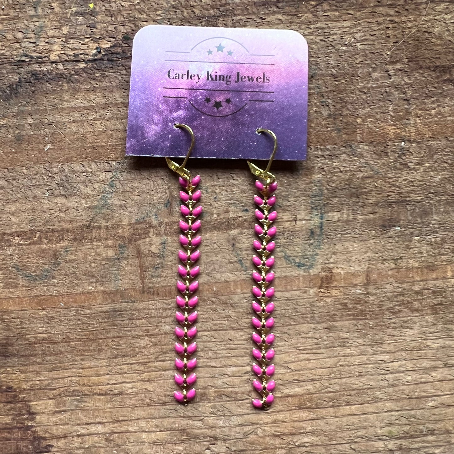 Wild Cherry Enameled Herringbone Earrings