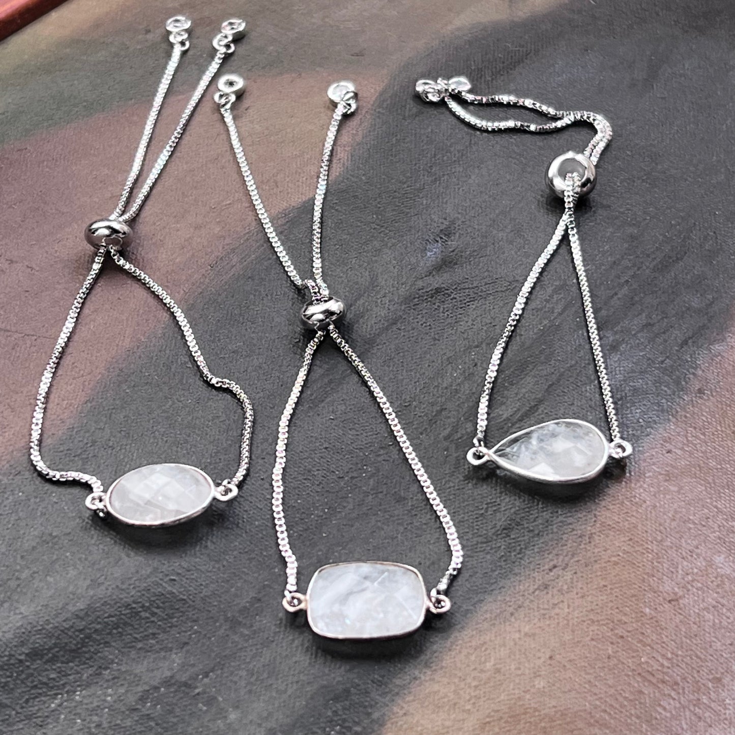 Silver Adjustable Bracelet with Moonstone