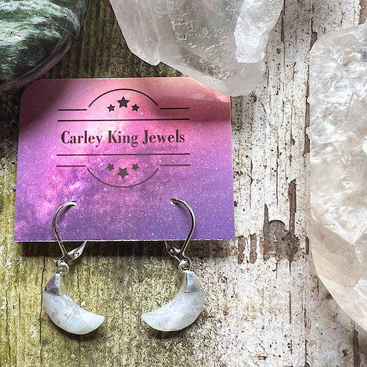 Silver Moonstone Moon Earrings