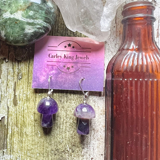 Cute Lil’ Silver Amethyst Mushroom Earrings