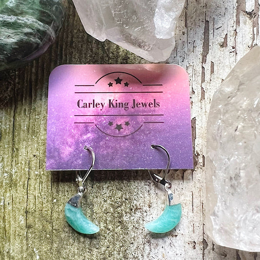 Silver Amazonite Moon Earrings