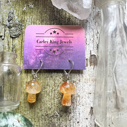 Cute Lil’ Silver Citrine Mushroom Earrings