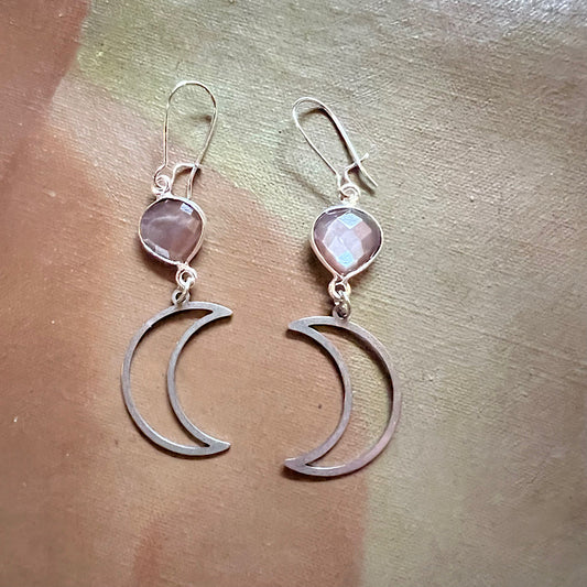 Waxing & Waning Chocolate Moonstone Earrings in Silver for Protecting your Heart. 🖤