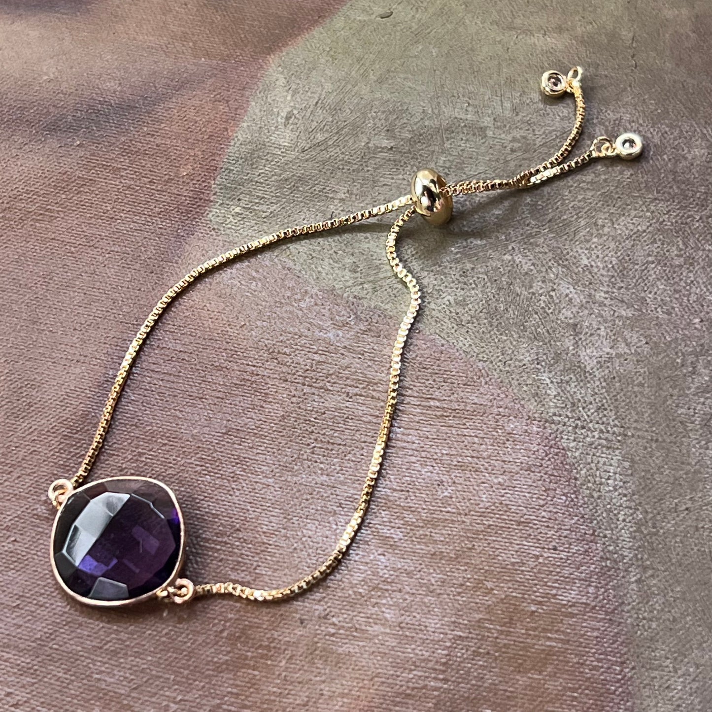 Adjustable Gold Bracelet with Amethyst