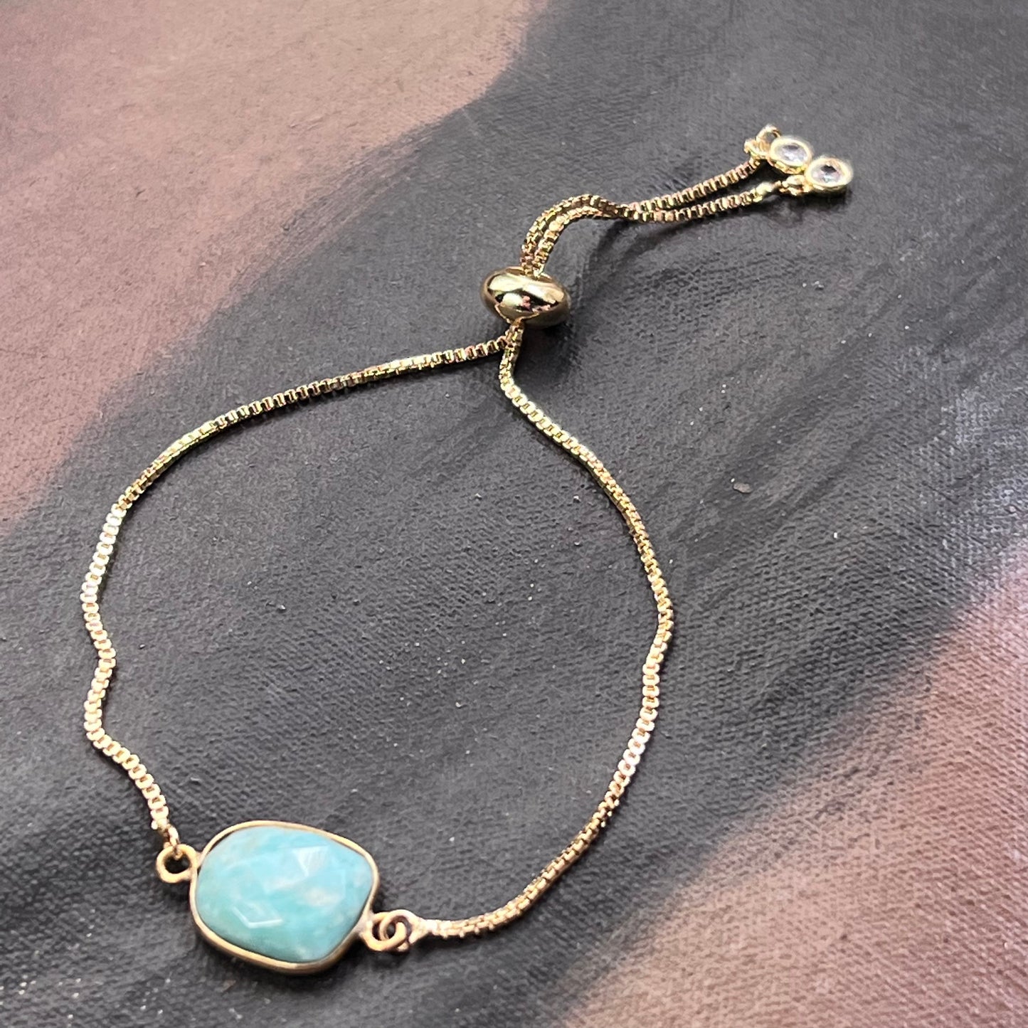 Gold Adjustable Bracelet with Amazonite