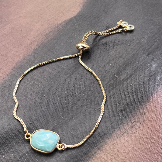 Gold Adjustable Bracelet with Amazonite