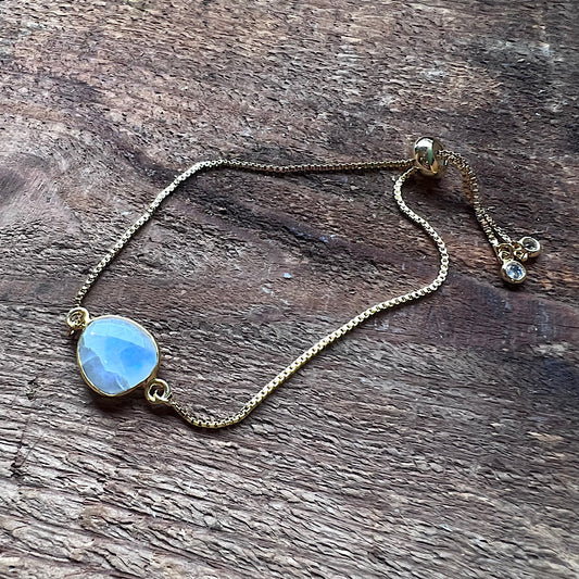 Gold Adjustable Bracelet with Moonstone