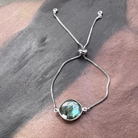 Adjustable Silver Bracelet with Labradorite