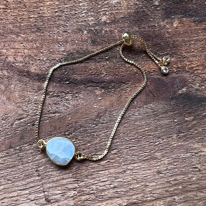 Gold Adjustable Bracelet with Moonstone