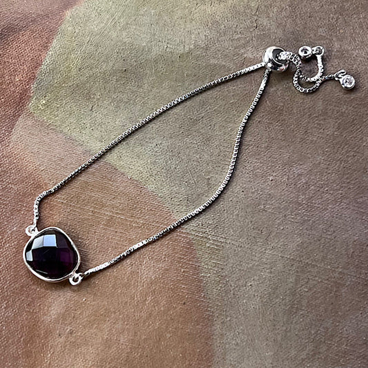 Adjustable Silver Bracelet with Amethyst