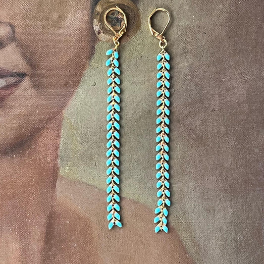 Turquoise Enamel Herringbone Earrings