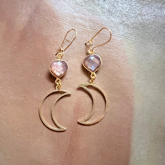 Waxing & Waning Chocolate Moonstone Earrings in Gold for Protecting your Heart. 🖤